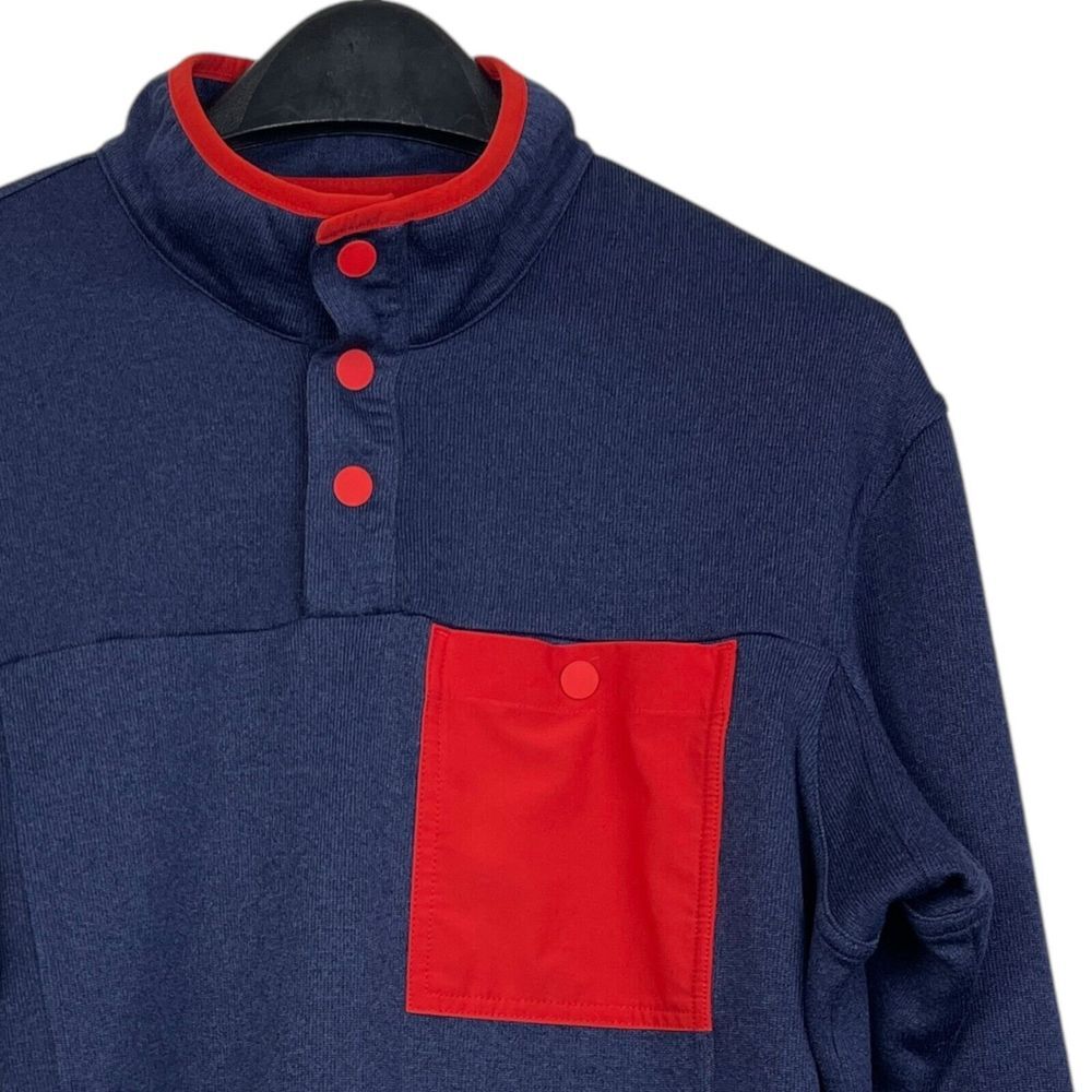 Duluth Trading Co‎ Fleece Snap Neck Pullover Hiking Blue Red Mens M Relaxed Fit